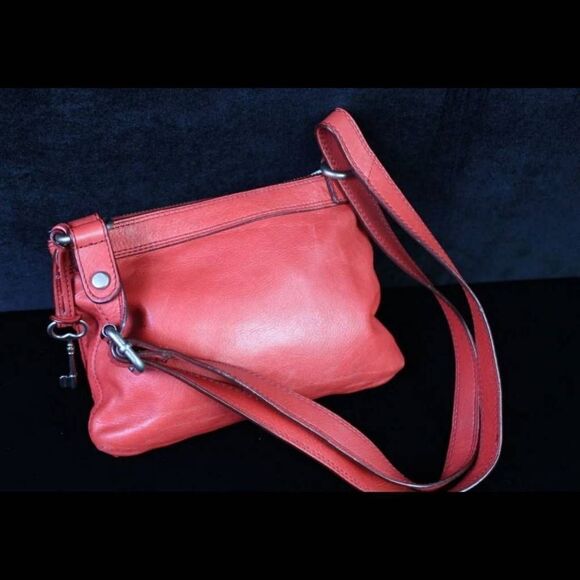 Fossil Marlow Orange Genuine Leather Top Zip Purse Shoulder Bag CrossBody ZB5559 - Picture 4 of 7